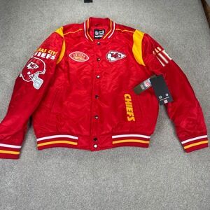 NFL Ultra Game Mens Medium Kansas City Chiefs Jacket Red Varsity Satin QOMK685F